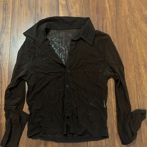 Brown mesh button down